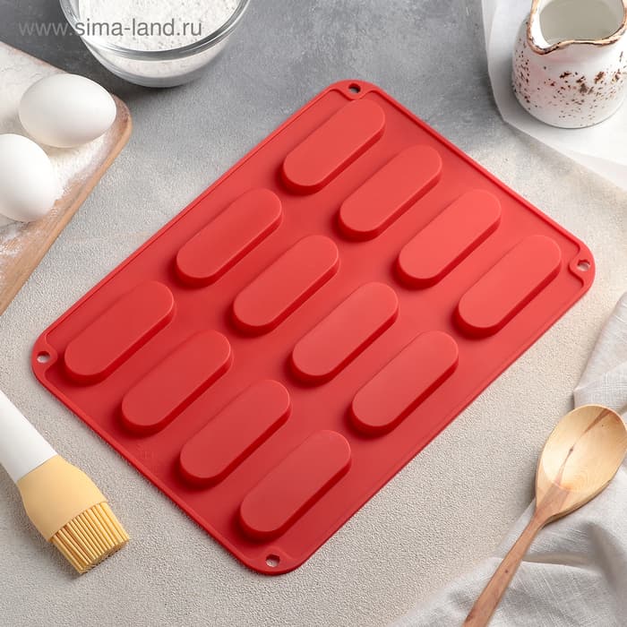 Форма для выпечки Доляна «Сладости.Эклер», силикон, 28×21×1 см, 12 ячеек (7.6×2.7×1 см), МИКС