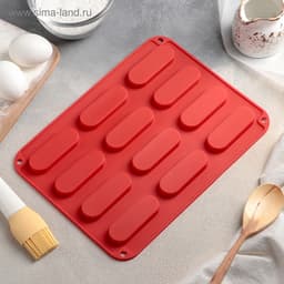 Форма для выпечки Доляна «Сладости.Эклер», силикон, 28×21×1 см, 12 ячеек (7.6×2.7×1 см), МИКС