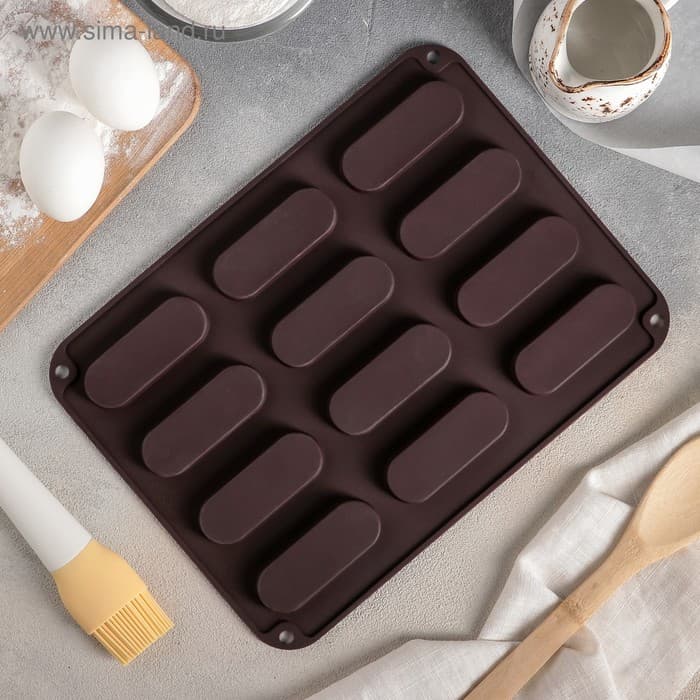 Форма для выпечки Доляна «Сладости.Эклер», силикон, 28×21×1 см, 12 ячеек (7.6×2.7×1 см), МИКС