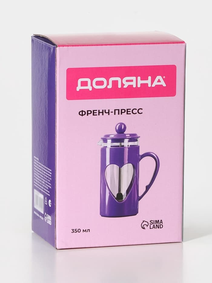 Заварочный чайник френч-пресс Доляна «Комплимент», 350 мл, стекло, фиолетовый