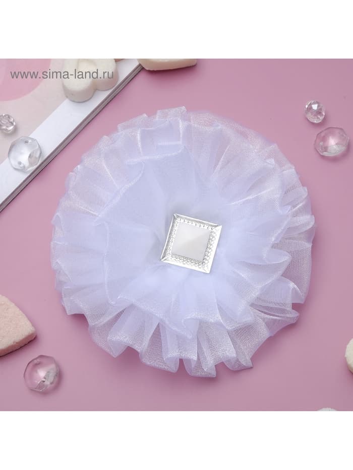 Бант для волос на резинке «Школьница», волна квадрат, d=10 см, белый