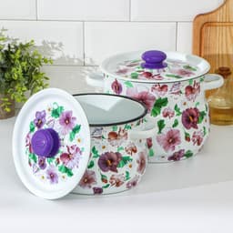 Набор эмалированных кастрюль «Анютины глазки», 2 шт.: 4 л, 5.5 л, белый