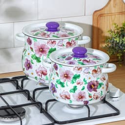 Набор эмалированных кастрюль «Анютины глазки», 2 шт.: 4 л, 5.5 л, белый