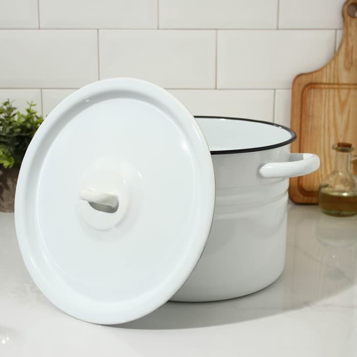 Кастрюля эмалированная, 8 л, d=25.5 см, с крышкой, без деколи, белая