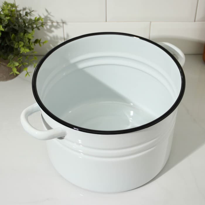 Кастрюля эмалированная, 8 л, d=25.5 см, с крышкой, без деколи, белая