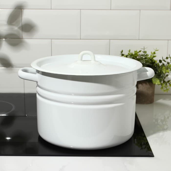 Кастрюля эмалированная, 8 л, d=25.5 см, с крышкой, без деколи, белая