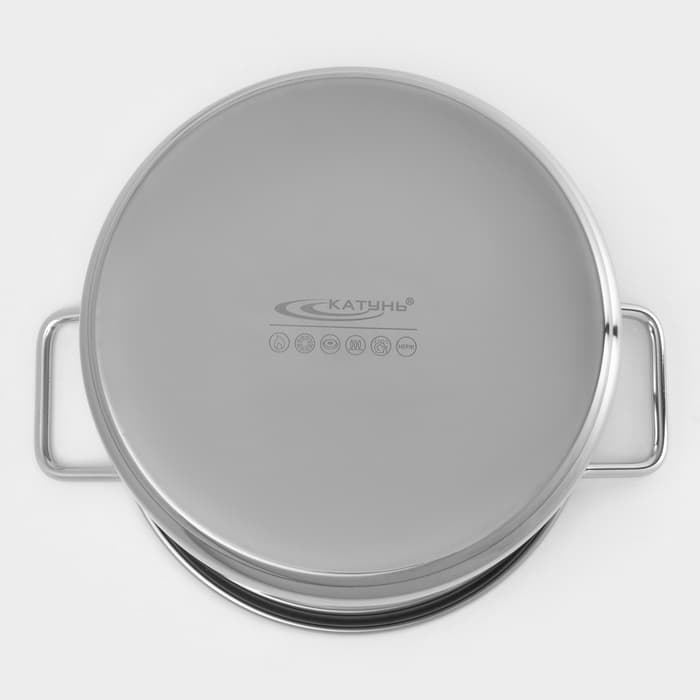 Кастрюля Катунь «Общепит», 15 л, d=30 см, с крышкой, капсульное дно, индукция, нержавеющая сталь, хромированный