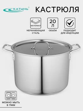 Котёл Катунь «Общепит», 20 л, d=35 см, h=24 см, с крышкой, капсульное дно, индукция, нержавеющая сталь, хромированная