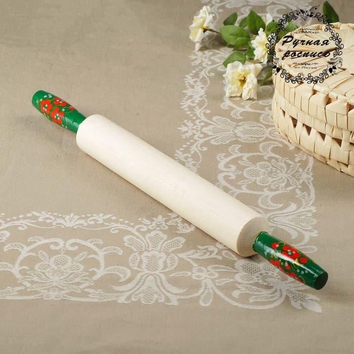 Скалка деревянная с ручками, 42×5 см, хохлома, МИКС