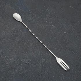 Ложка барная из нержавеющей стали с вилкой, длина 32.5 см, серебристая