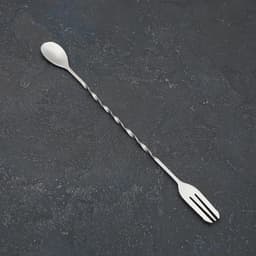 Ложка барная из нержавеющей стали с вилкой, длина 32.5 см, серебристая