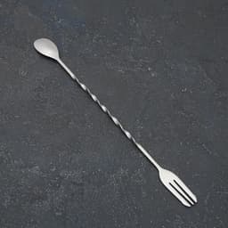 Ложка барная из нержавеющей стали с вилкой, длина 32.5 см, серебристая