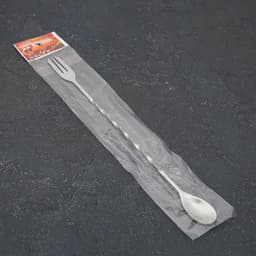 Ложка барная из нержавеющей стали с вилкой, длина 32.5 см, серебристая