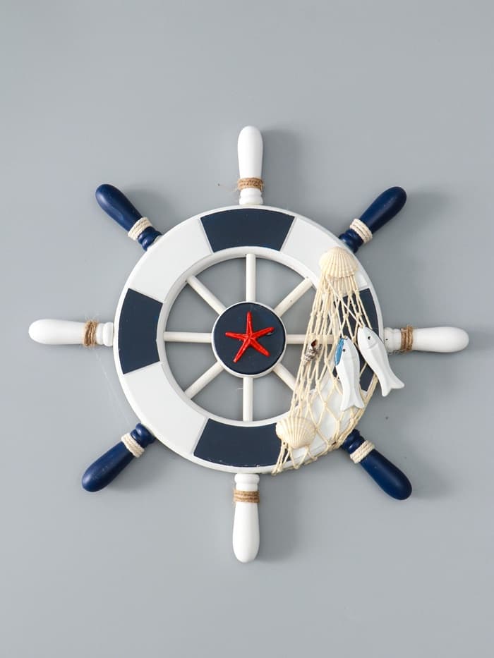 Декор настенный, панно «Штурвал с морской звездой», бело-синий, 33×33×2 см