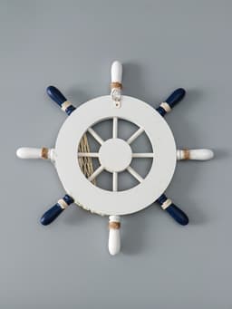 Декор настенный, панно «Штурвал с морской звездой», бело-синий, 33×33×2 см