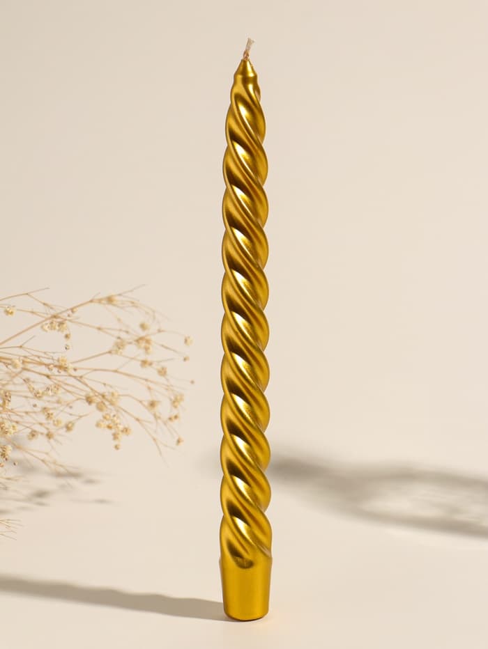 Набор свечей витых, 2.3×24.5 см, 5 ч, 50 г, 2 шт., золотой
