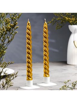 Набор свечей витых, 2.3×24.5 см, 5 ч, 50 г, 2 шт., золотой