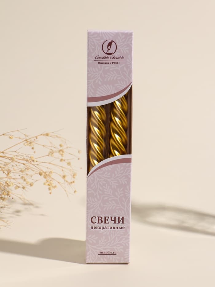Набор свечей витых, 2.3×24.5 см, 5 ч, 50 г, 2 шт., золотой