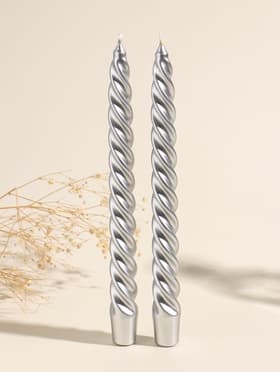 Набор свечей витых, 2.3×24.5 см, 5 ч, 50 г, 2 шт., серебряный