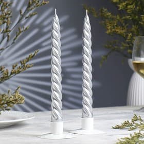 Набор свечей витых, 2.3×24.5 см, 5 ч, 50 г, 2 шт., серебряный