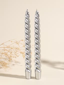 Набор свечей витых, 2.3×24.5 см, 5 ч, 50 г, 2 шт., серебряный