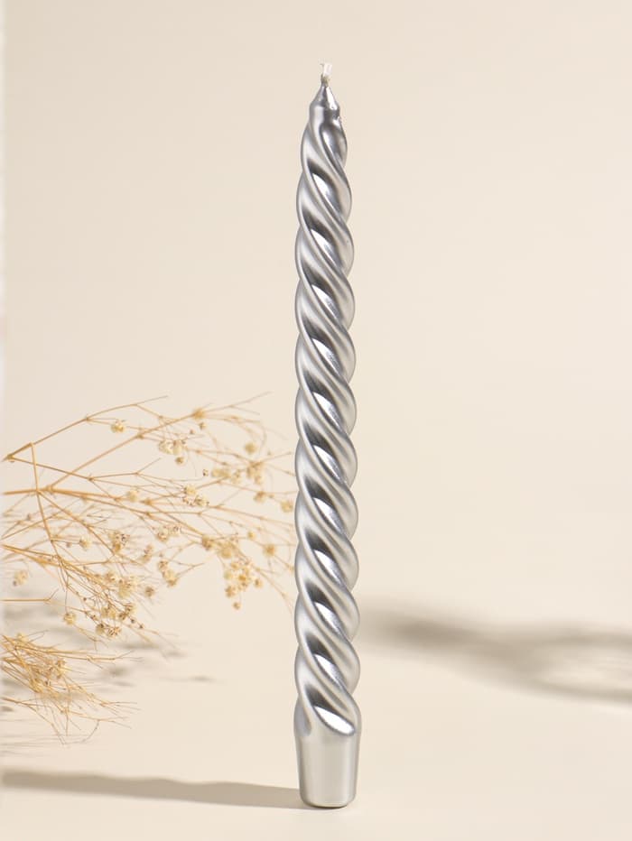 Набор свечей витых, 2.3×24.5 см, 5 ч, 50 г, 2 шт., серебряный