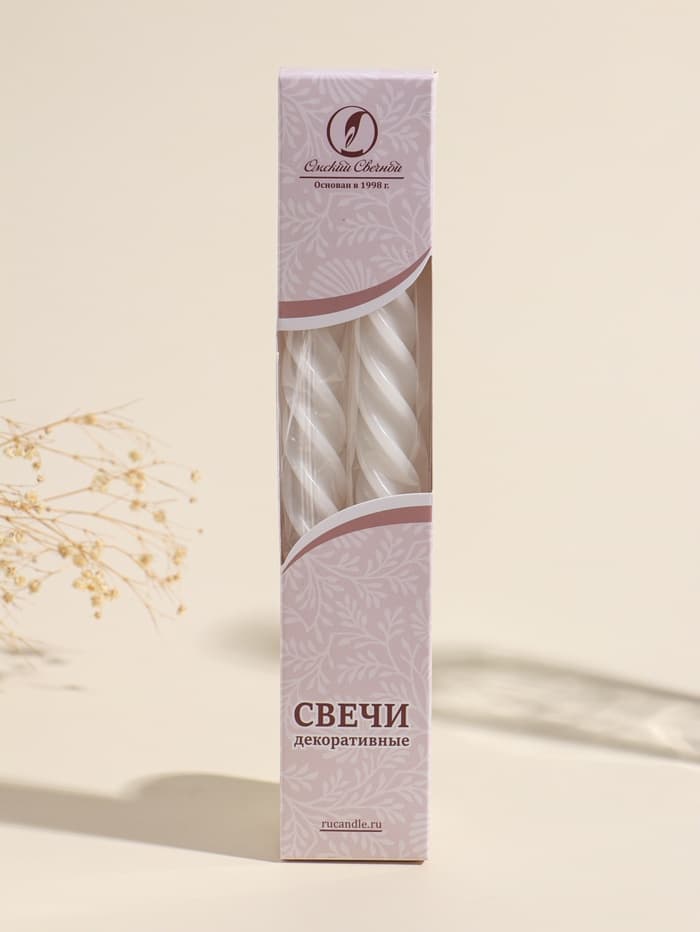 Набор свечей витых, 2.3×24.5 см, 5 ч, 50 г, 2 шт., белый