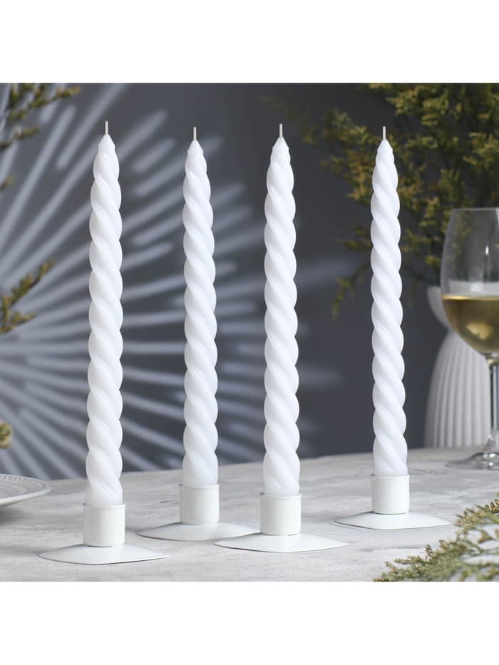Набор свечей витых, 2.3×24.5 см, 5 ч, 50 г, 4 шт., белый