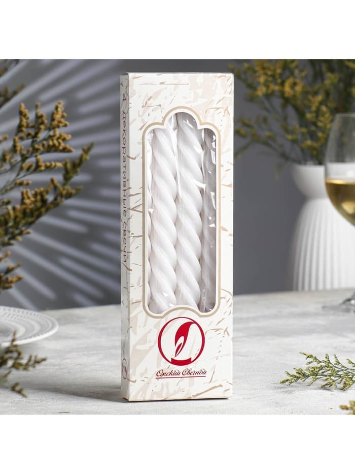 Набор свечей витых, 2.3×24.5 см, 5 ч, 50 г, 4 шт., белый