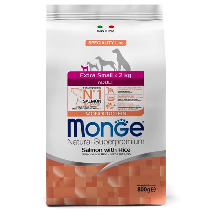 Сухой корм Monge Dog Speciality Extra Small для собак, лосось/рис, 800 г