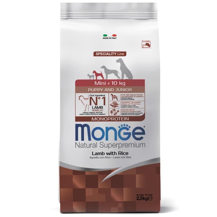 Сухой корм для щенков Monge Dog Speciality Mini, ягненок, рис, картофель, 2.5 кг