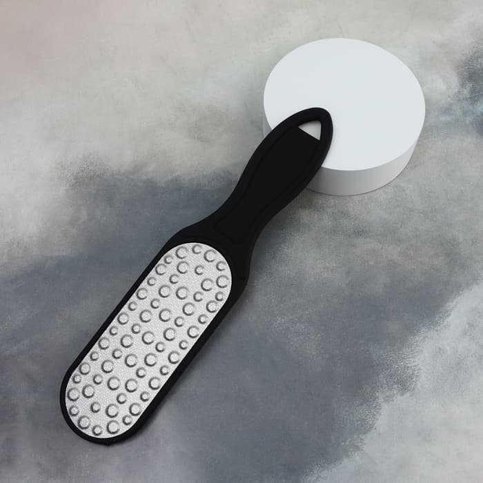 Пилка для пяток, лазерная, двусторонняя, прорезиненная ручка, 25.5 см, чёрная
