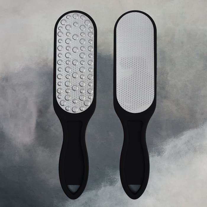 Пилка для пяток, лазерная, двусторонняя, прорезиненная ручка, 25.5 см, чёрная