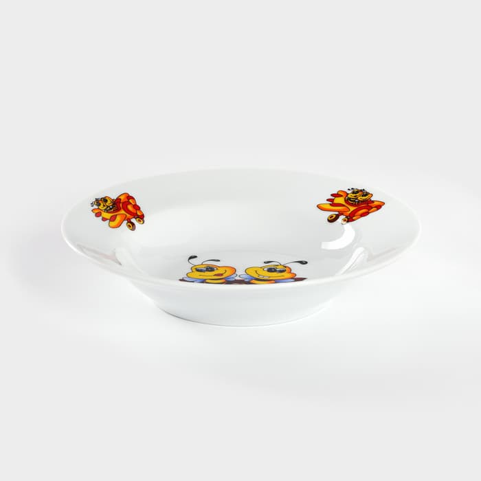 Тарелка глубокая Добрушский завод «Пчёлы», 250 мл, d=20 см, фарфор, белая, рисунок МИКС