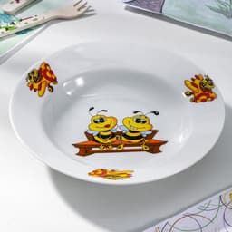 Тарелка глубокая Добрушский завод «Пчёлы», 250 мл, d=20 см, фарфор, белая, рисунок МИКС