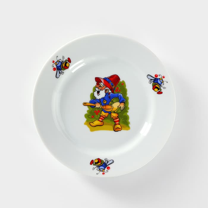 Тарелка детская Добрушский завод «Лесовичок», d=20 см, фарфор, белая, рисунок МИКС