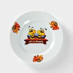 Тарелка детская Добрушский завод «Пчёлы», d=20 см, фарфор, белая