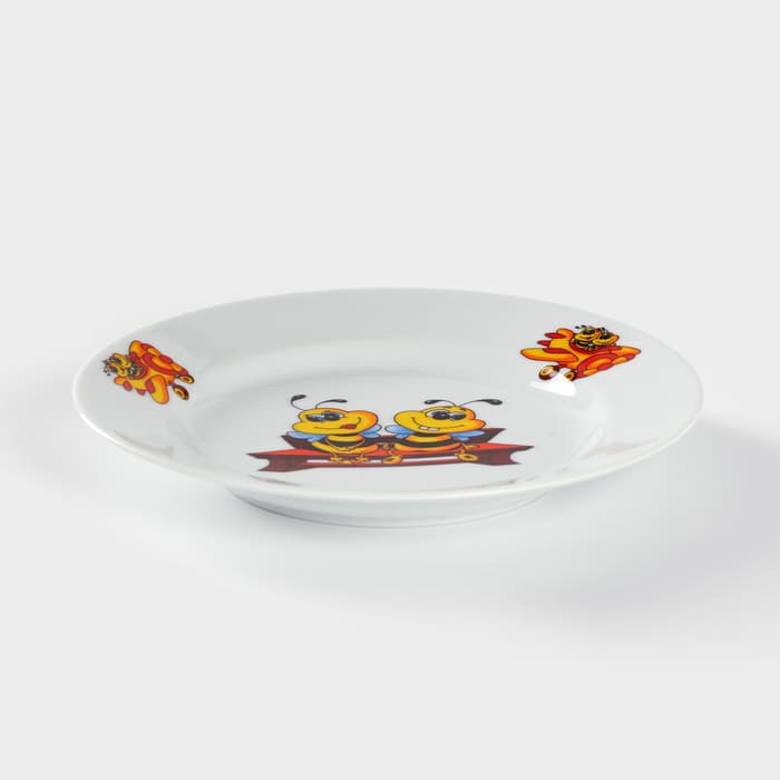 Тарелка детская Добрушский завод «Пчёлы», d=20 см, фарфор, белая