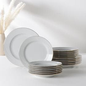 Сервиз столовый Добрушский завод «Голубка», 18 предметов: d=17.5 см, d=20 см, d=24 см, фарфор, белый