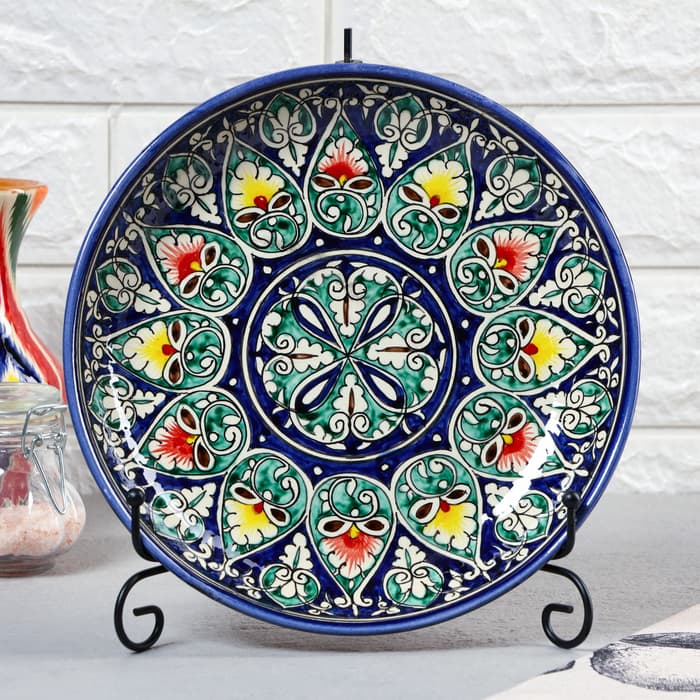 Ляган узбекский Риштанская керамика «Узоры», d=25 см, синий МИКС