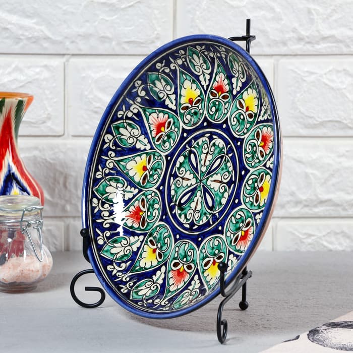 Ляган узбекский Риштанская керамика «Узоры», d=25 см, синий МИКС