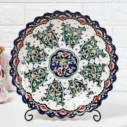 Ляган узбекский Риштанская Керамика «Цветы», d=32 см, глубокий, синий