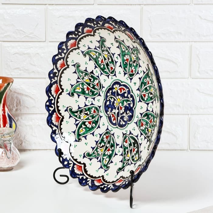 Ляган узбекский Риштанская Керамика «Цветы», d=32 см, глубокий, синий