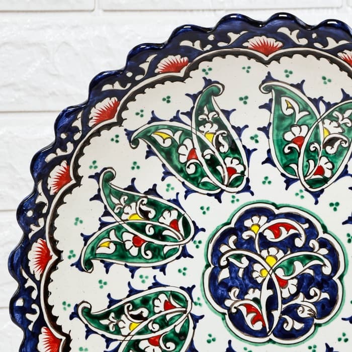 Ляган узбекский Риштанская Керамика «Цветы», d=32 см, глубокий, синий