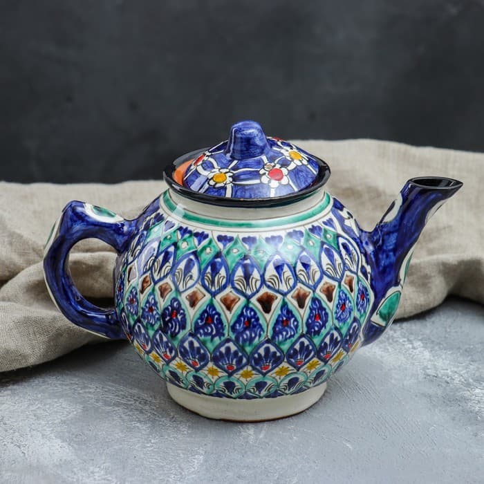 Чайник заварочный Риштанская Керамика «Узоры», 1 л, синий