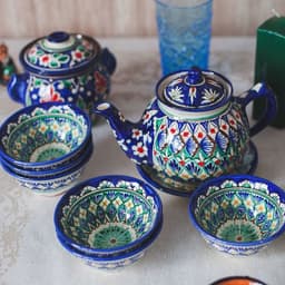 Сахарница узбекская Риштанская Керамика «Цветы», 1 л, синяя