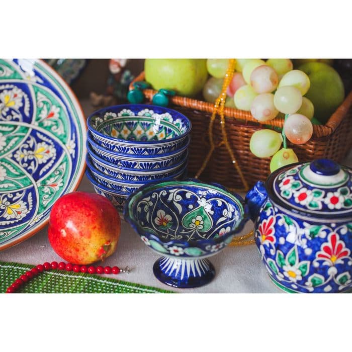 Сахарница узбекская Риштанская Керамика «Цветы», 1 л, синяя