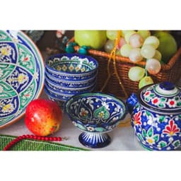 Сахарница узбекская Риштанская Керамика «Цветы», 1 л, синяя