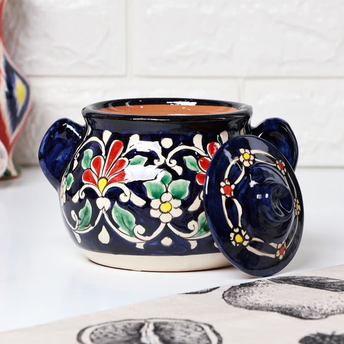 Сахарница узбекская Риштанская Керамика «Цветы», 1 л, синяя