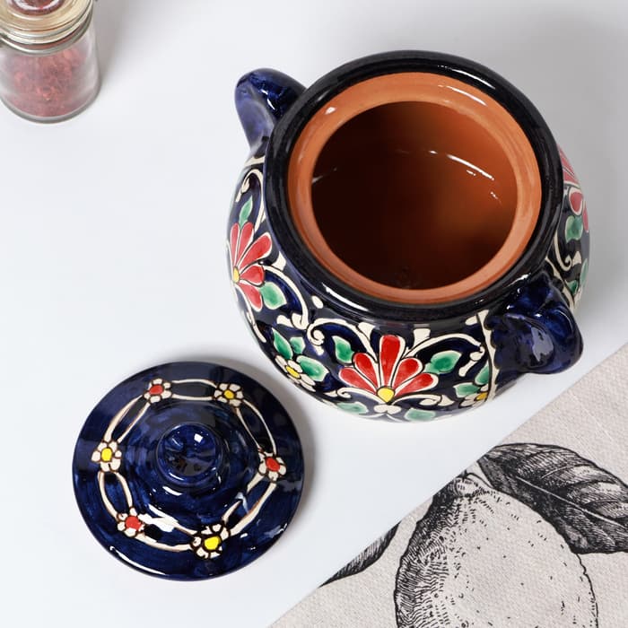 Сахарница узбекская Риштанская Керамика «Цветы», 1 л, синяя
